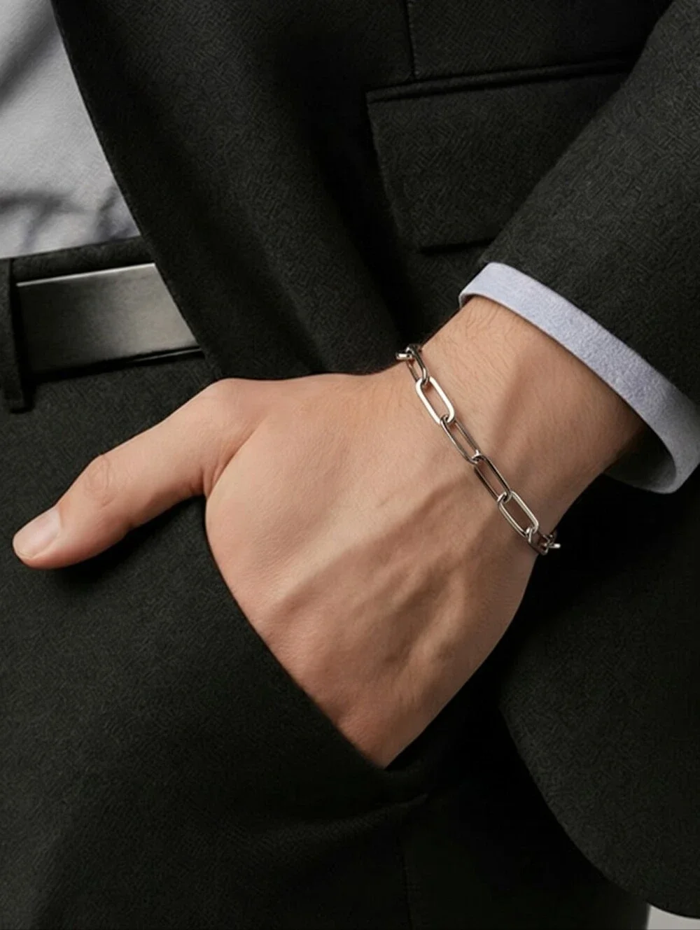 Stainless Steel Paperclip Chain Bracelet 4mm Unisex Silver 8